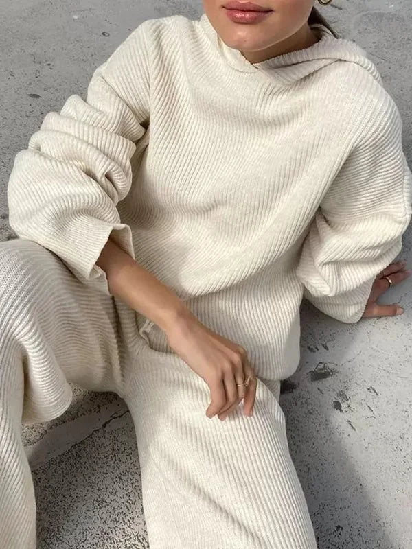 Women's luxury striped hoodie set, cozy relaxed fit with coordinated bottoms for everyday casual wear