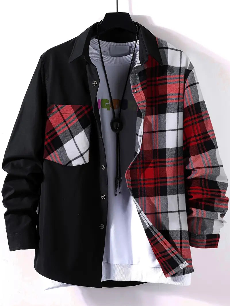 Men's blue checkered long-sleeve button-down shirt with classic silhouette for casual and smart wear