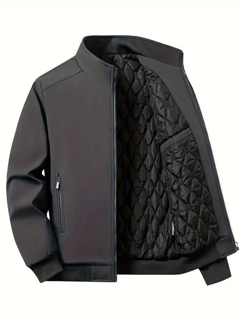 Men's black softshell jacket windproof water-repellent slim fit with zip-up collar sustainable outdoor wear