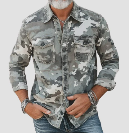 Men's camouflage fitted jacket bold urban streetwear style with structured detailing for city looks