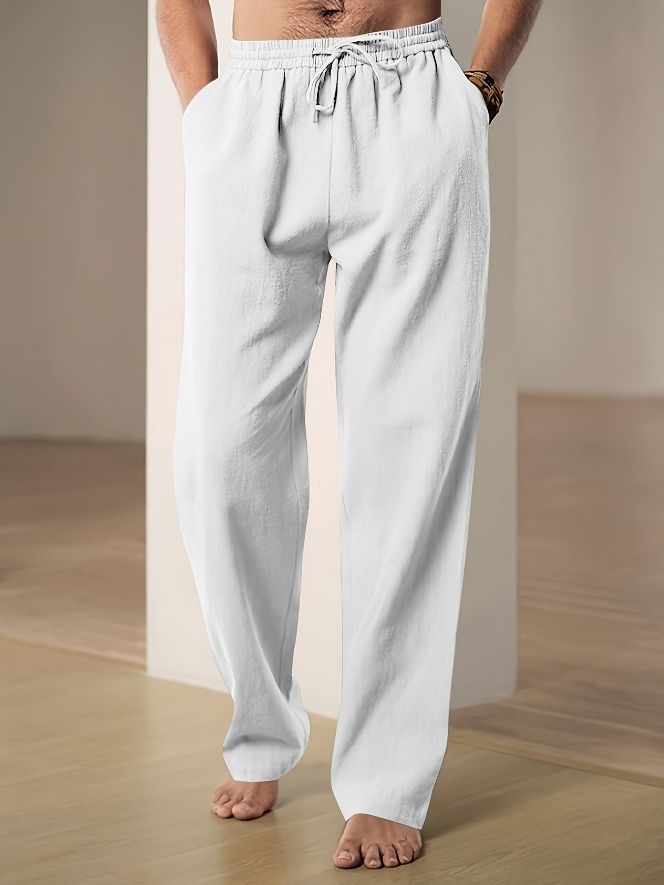 Men's lightweight breathable lounge pants relaxed fit casual cotton blend neutral everyday comfort