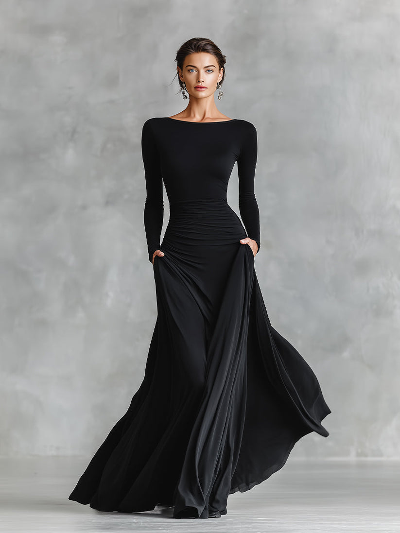 Sculpted Maxi Gown Long Sleeve Elegant Evening Dress – Urbann-Vibe