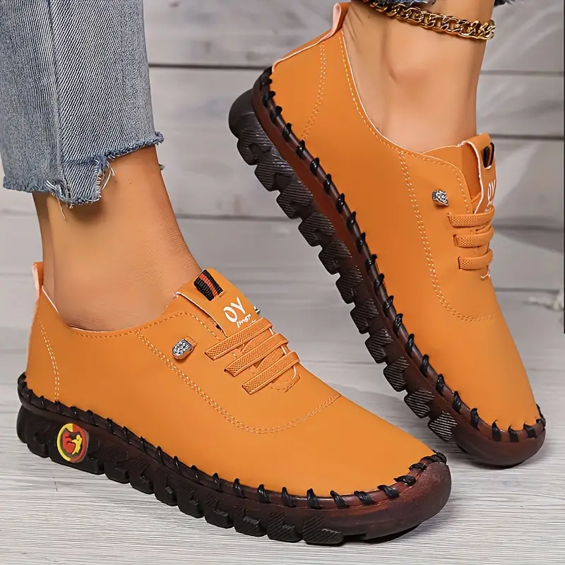 Women's slip-on synthetic leather shoes lightweight arch support non-slip sole all-day comfort