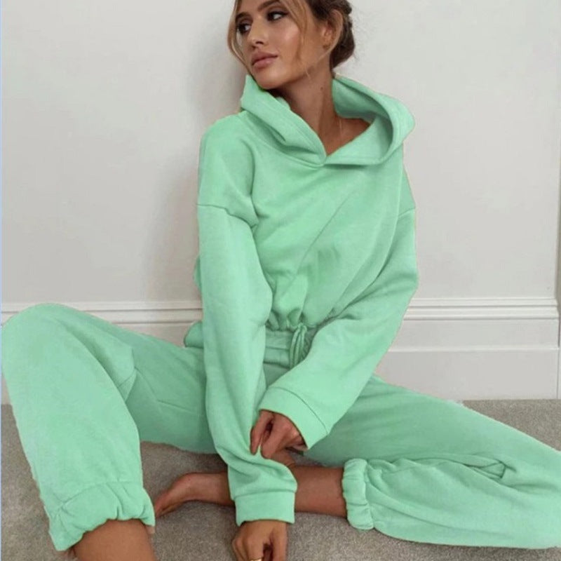 Women's two-piece jogging tracksuit cropped hoodie matching joggers streetwear active comfort set