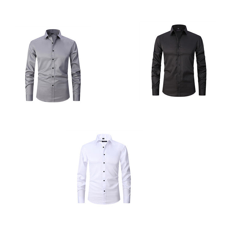 Men's slim fit long sleeve stretch shirt in solid color, polished versatile style for work or weekend