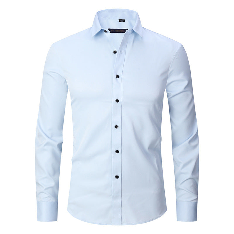 Men's slim fit long sleeve stretch shirt solid color versatile work to weekend wear