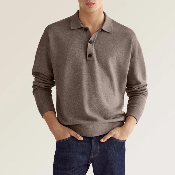 Men's long sleeve polo relaxed fit classic button placket elegant casual style