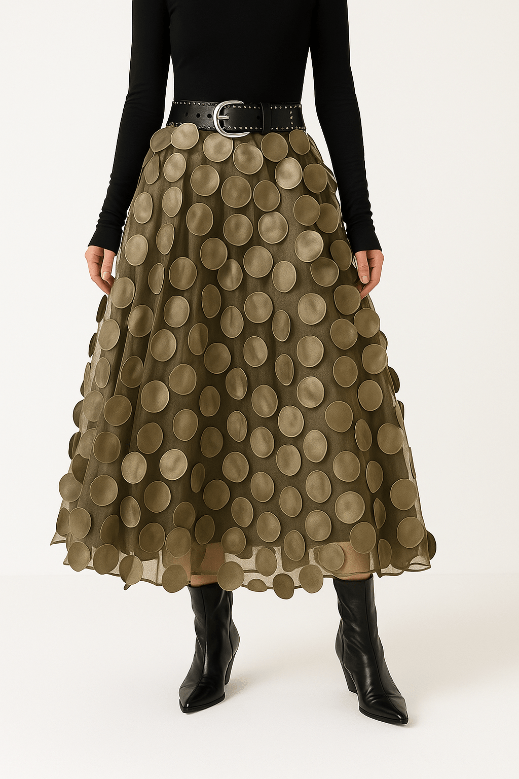 Women's A-line midi skirt flowing silhouette lightweight fabric flattering feminine cut all-day comfort