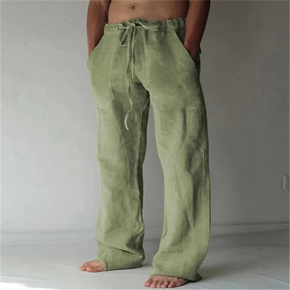 Men's lightweight breathable drawstring summer pants solid color casual trousers everyday comfort