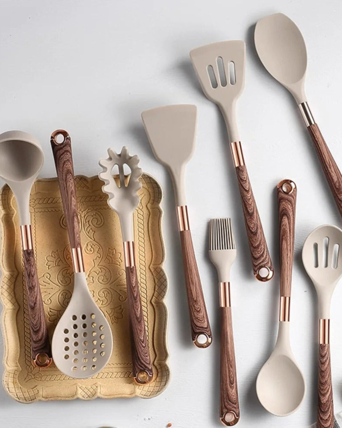 Kitchen utensil set - Cuivra - Non-stick kitchen tools - Wooden handle - Urbann-Vibe