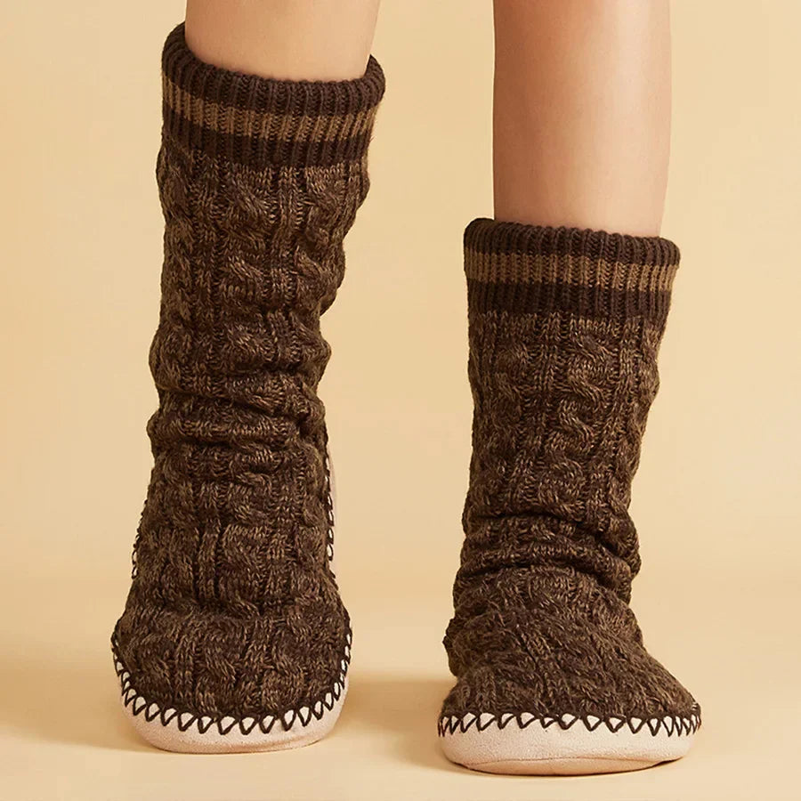Ultra plush lounge slippers warm sock-like fit non-slip sole cozy winter home footwear