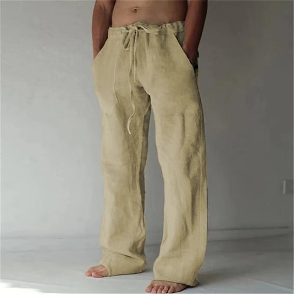 Men's lightweight breathable drawstring summer pants solid color casual trousers everyday comfort