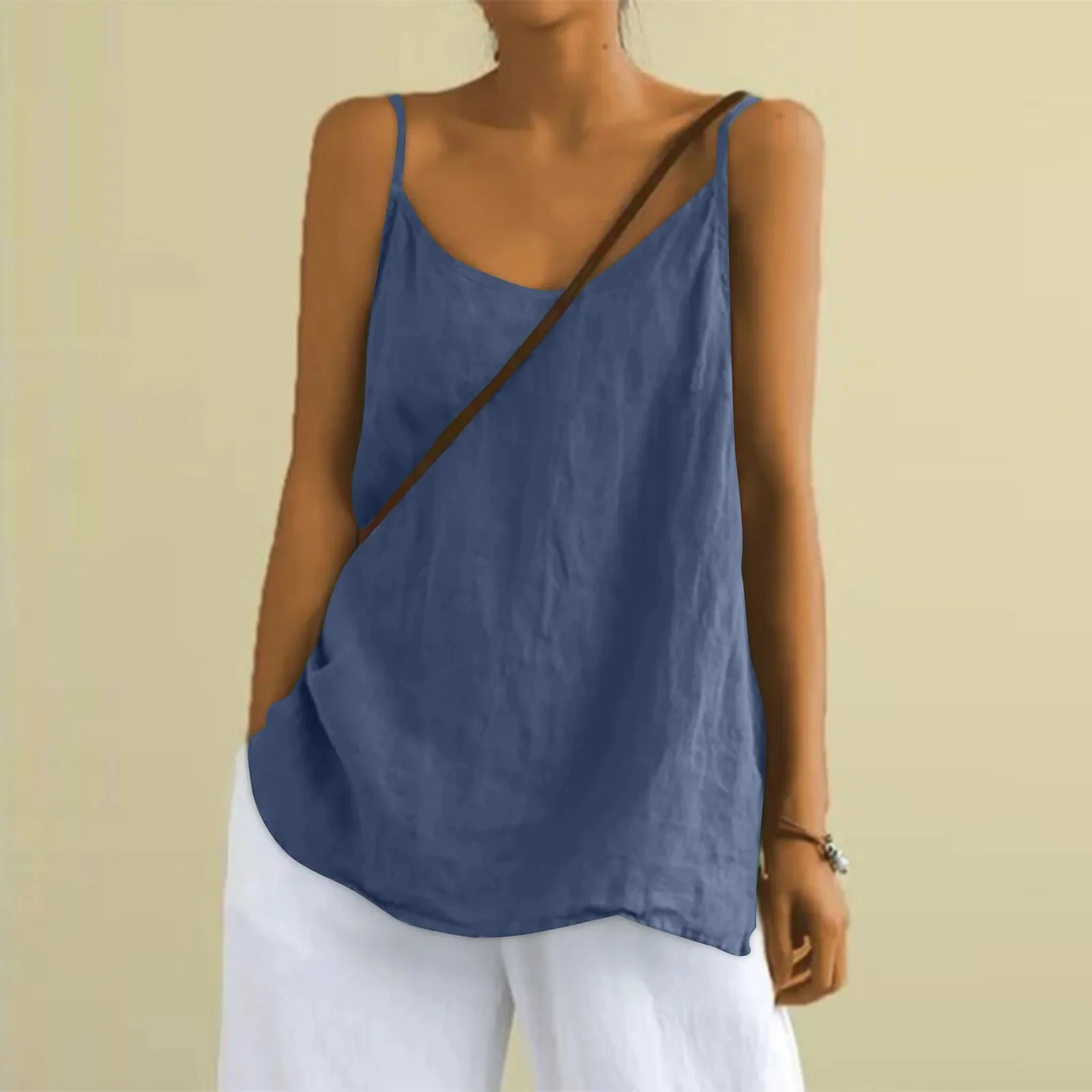 Women's loose fit spaghetti strap sleeveless top lightweight breathable minimalist summer style