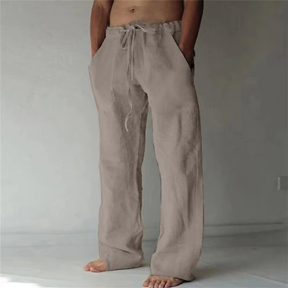 Men's lightweight breathable drawstring summer pants in solid color casual loose fit cotton blend trousers