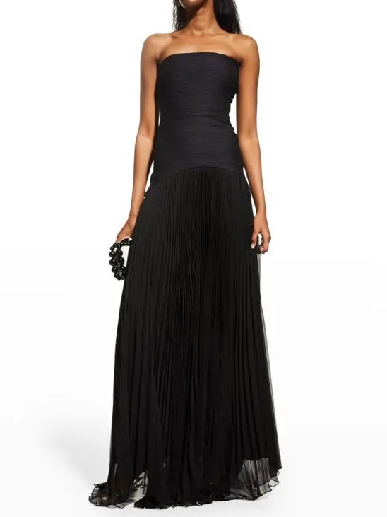 Blue off-shoulder maxi dress with splicing detail, sleeveless polyester mid-stretch evening gown