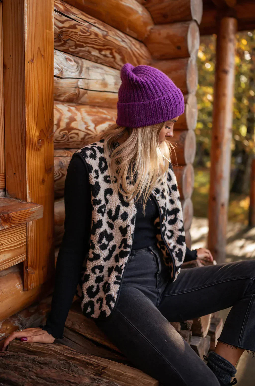 Women's leopard print sleeveless knit vest with button front cozy layering top chic casual style