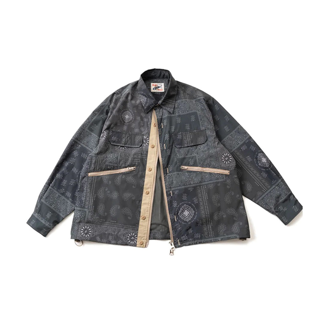 Waterproof cargo jacket with Japanese cashew flower print, lightweight heritage-inspired outerwear for explorers