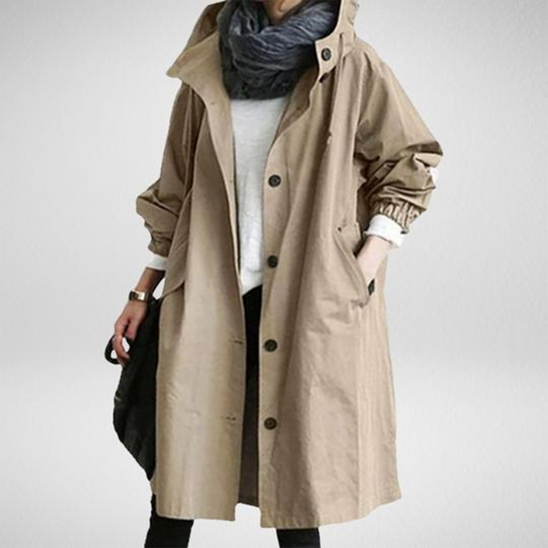 Women's long hooded coat relaxed fit full button front transitional casual outerwear everyday layering