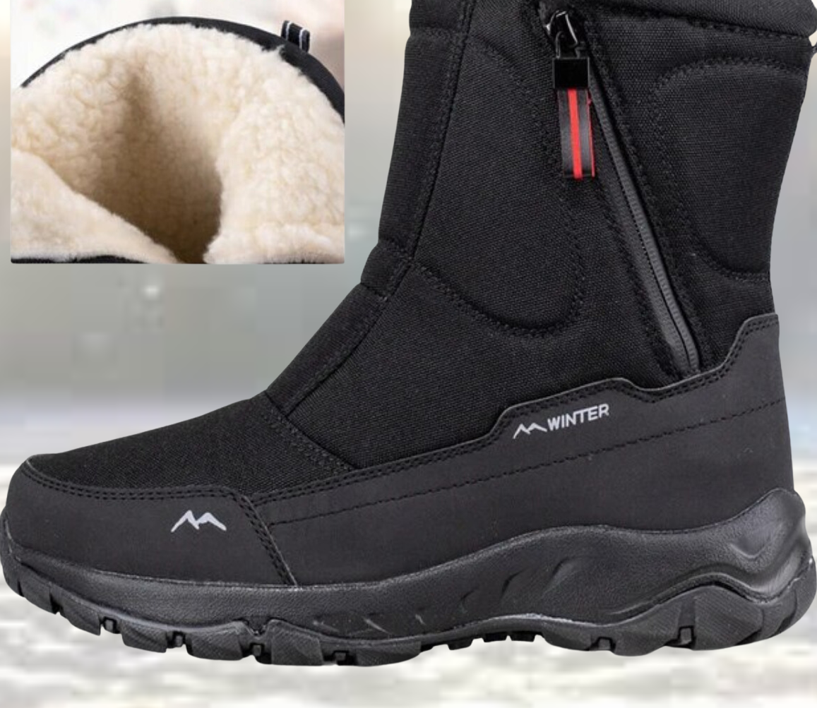 Men's waterproof insulated winter boots with non-slip rubber sole, built for cold wet weather