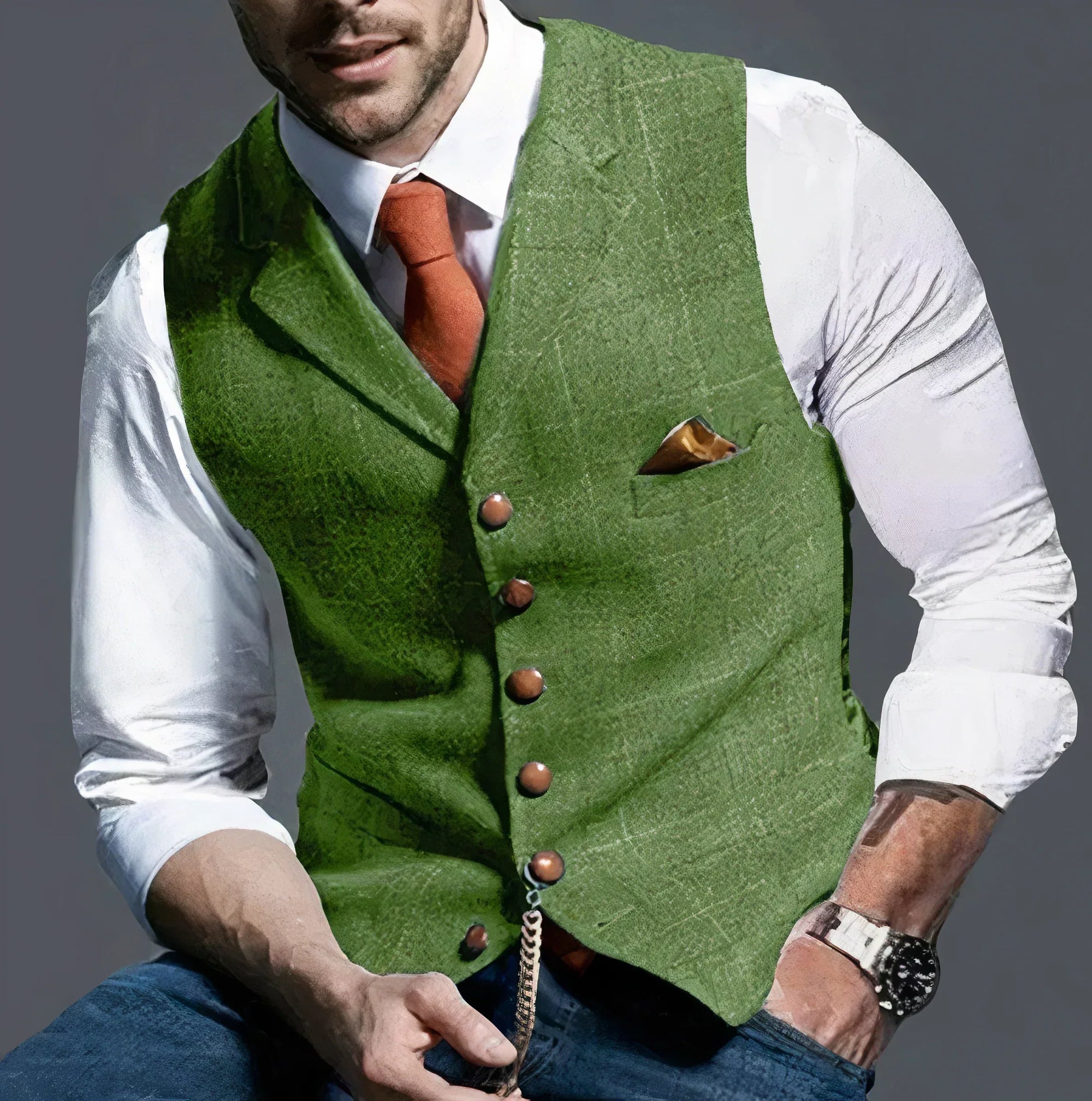 Men's gray checked waistcoat with slim tailored fit and subtle woven pattern for formal wear