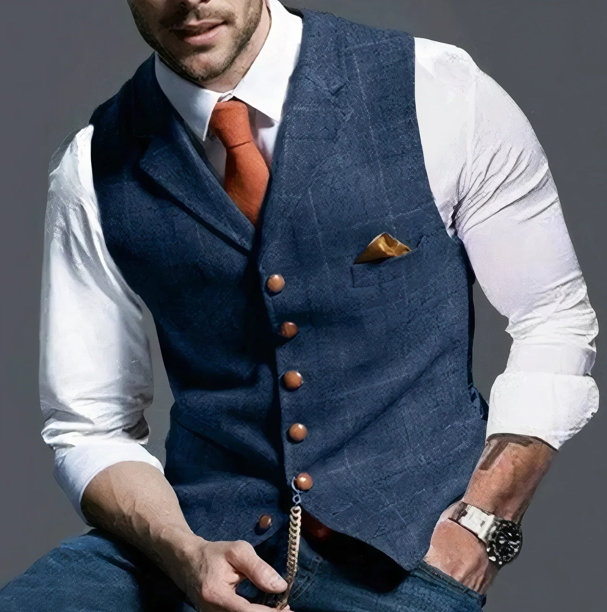 Men's checked dress waistcoat in classic tones, tailored slim fit with refined pattern detailing