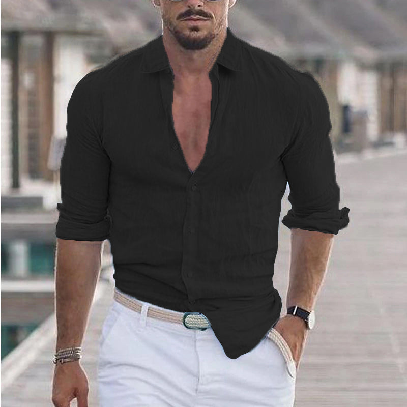 Finn men's light linen shirt spread collar relaxed modern cut breathable everyday elegant style