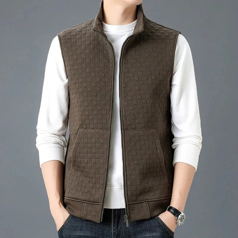 Unisex cotton fleece knit zip-up vest with deep front pockets for everyday warmth