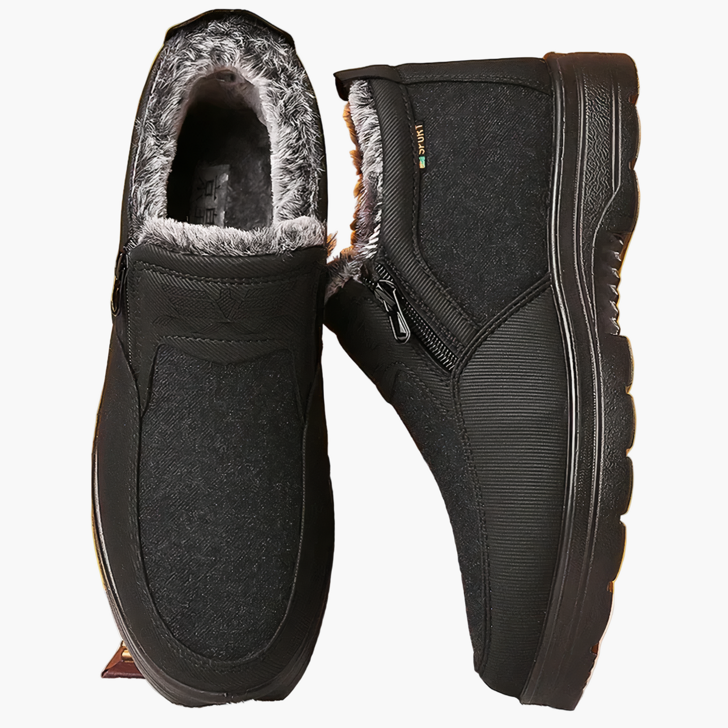Men's black orthopedic winter boots with side zipper, non-slip sole, and warm lining for daily wear