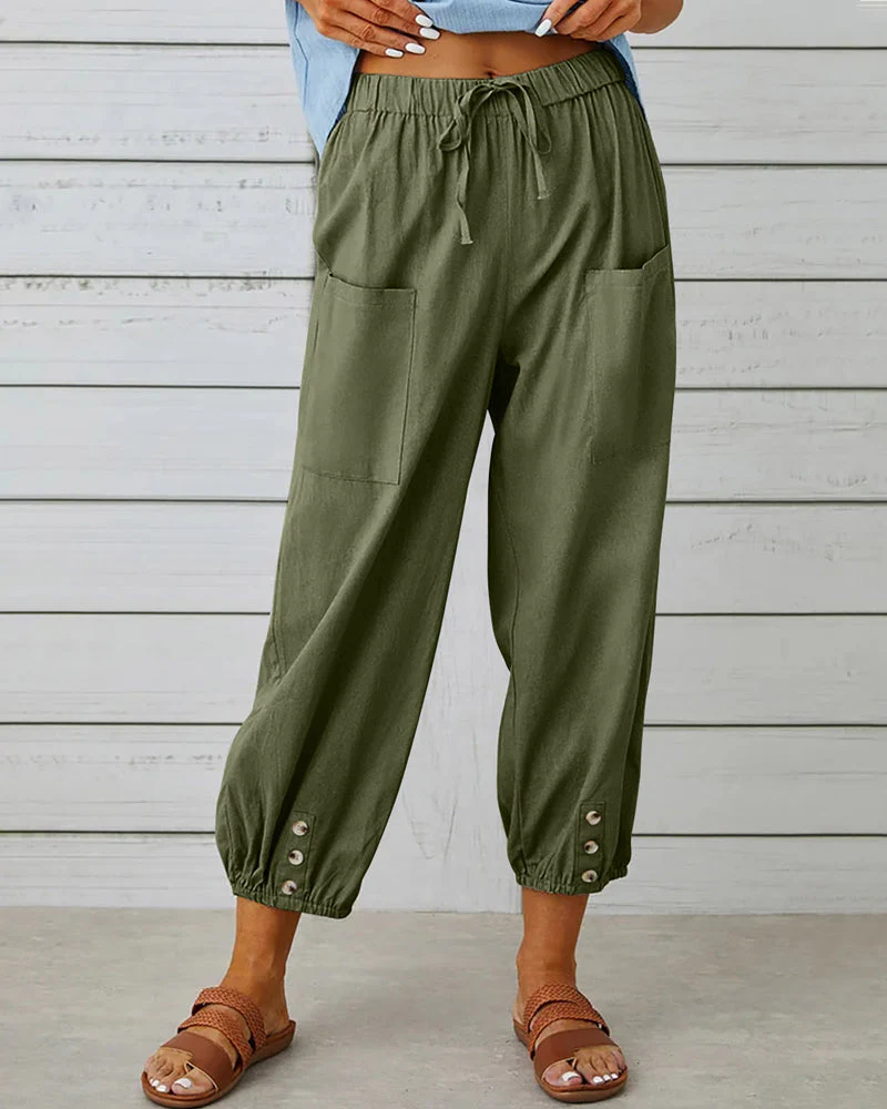 Men's casual breathable pants neutral tone relaxed fit elastic waistband with drawstring pockets