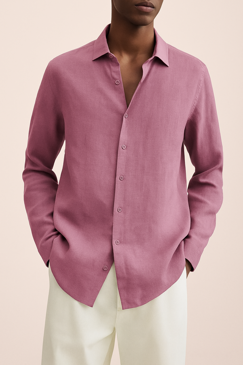 Men's Albert natural linen shirt relaxed fit breathable everyday button-up with classic collar