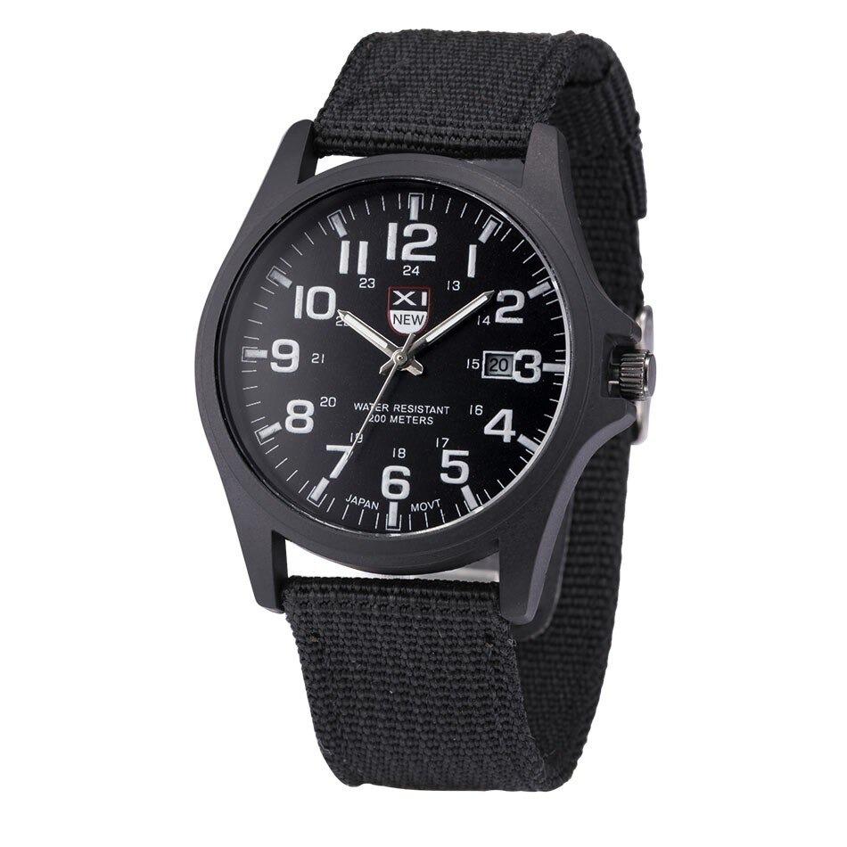 Men's tactical military analog watch 45mm stainless steel case luminous hands durable nylon strap outdoor