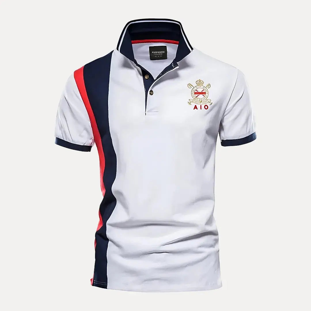 Aaron Knox men's polo shirt in bold color, classic fit, premium soft fabric with embroidered detail