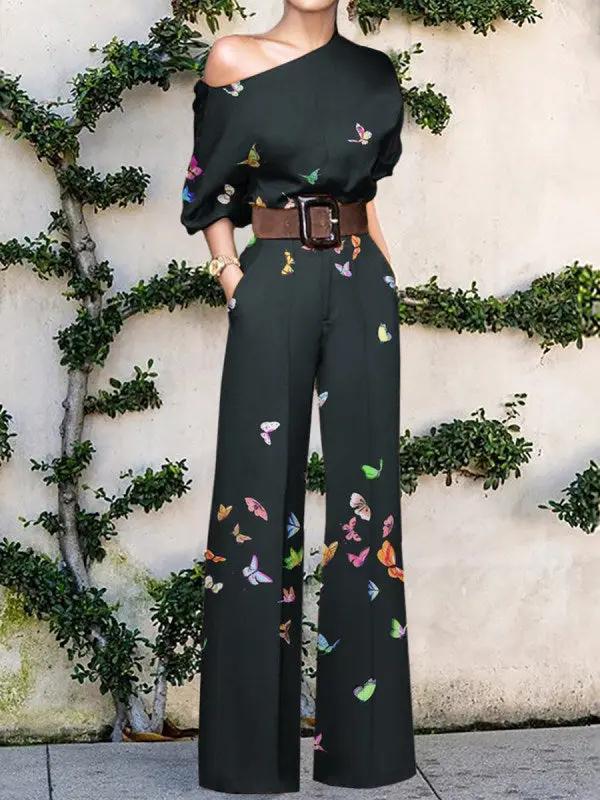 Women's abstract art print one-shoulder jumpsuit with sculptural asymmetric neckline and face design