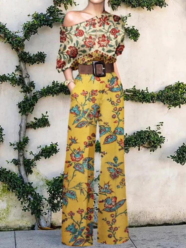 Women's abstract art print jumpsuit one-shoulder asymmetrical neckline elegant wearable art silhouette