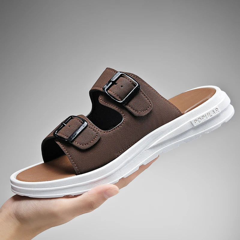 Ace casual sandals with dual adjustable buckles, cushioned ergonomic sole, neutral tones, summer travel style
