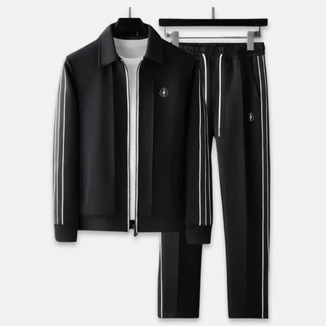 Men's premium lycra tracksuit set lightweight breathable with sporty stripe details for active wear