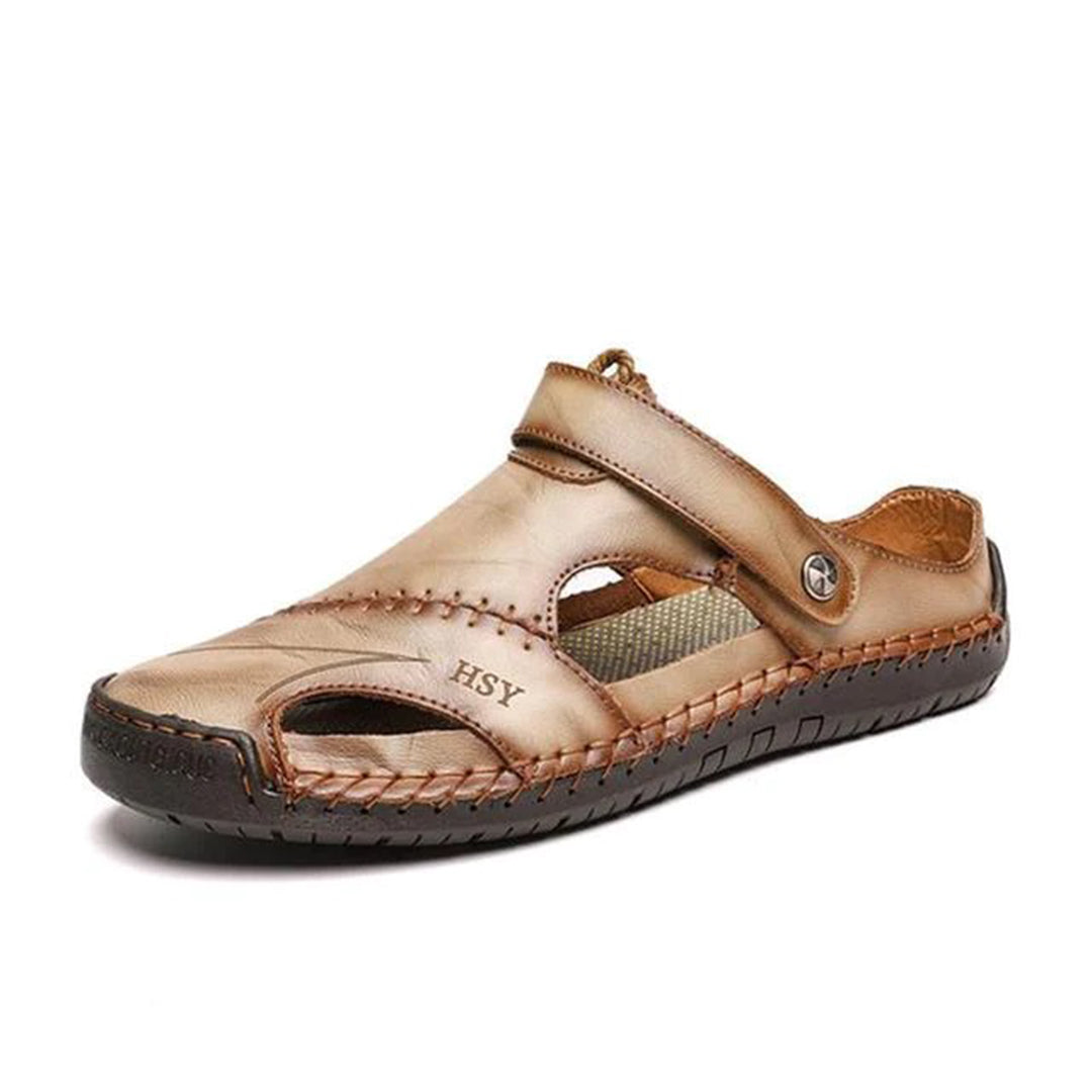 Men's brown leather slip-on sandal closed-toe breathable design casual everyday comfort