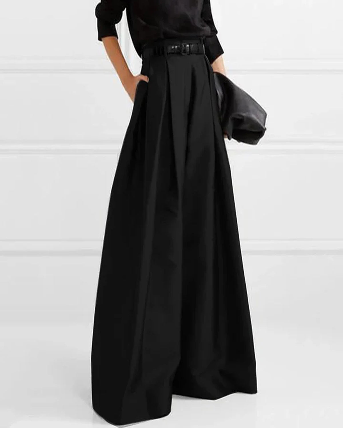 Adele Parisienne high-waist A-line long skirt elegant flowing silhouette premium fabric