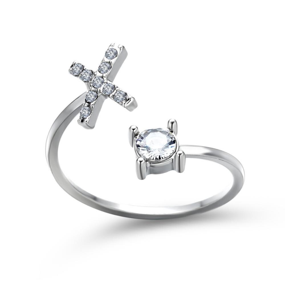 Adjustable zirconia initial letter ring sparkling statement jewelry personalized A-Z silver band