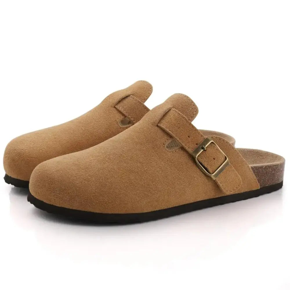 Women's cozy mule slippers soft-brushed fabric adjustable buckle strap indoor outdoor comfort fit