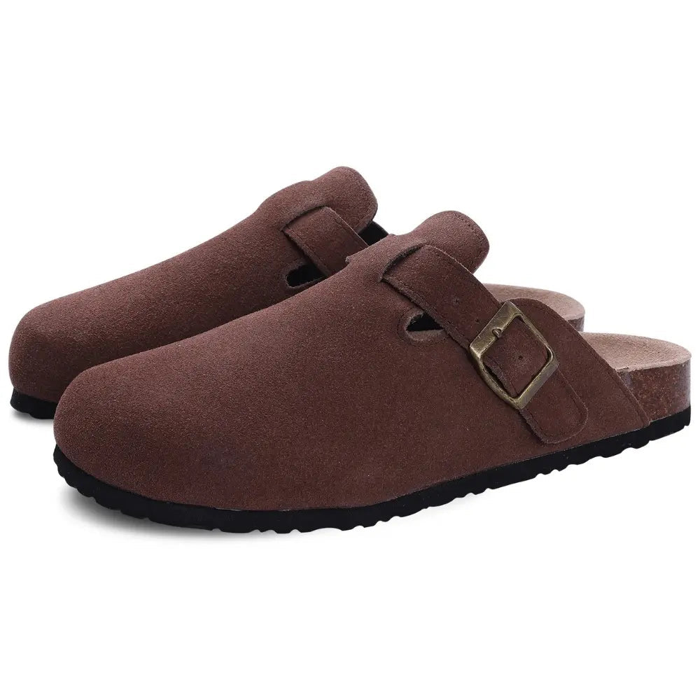 Women's cozy mule slippers soft-brushed fabric adjustable buckle strap indoor outdoor comfort fit