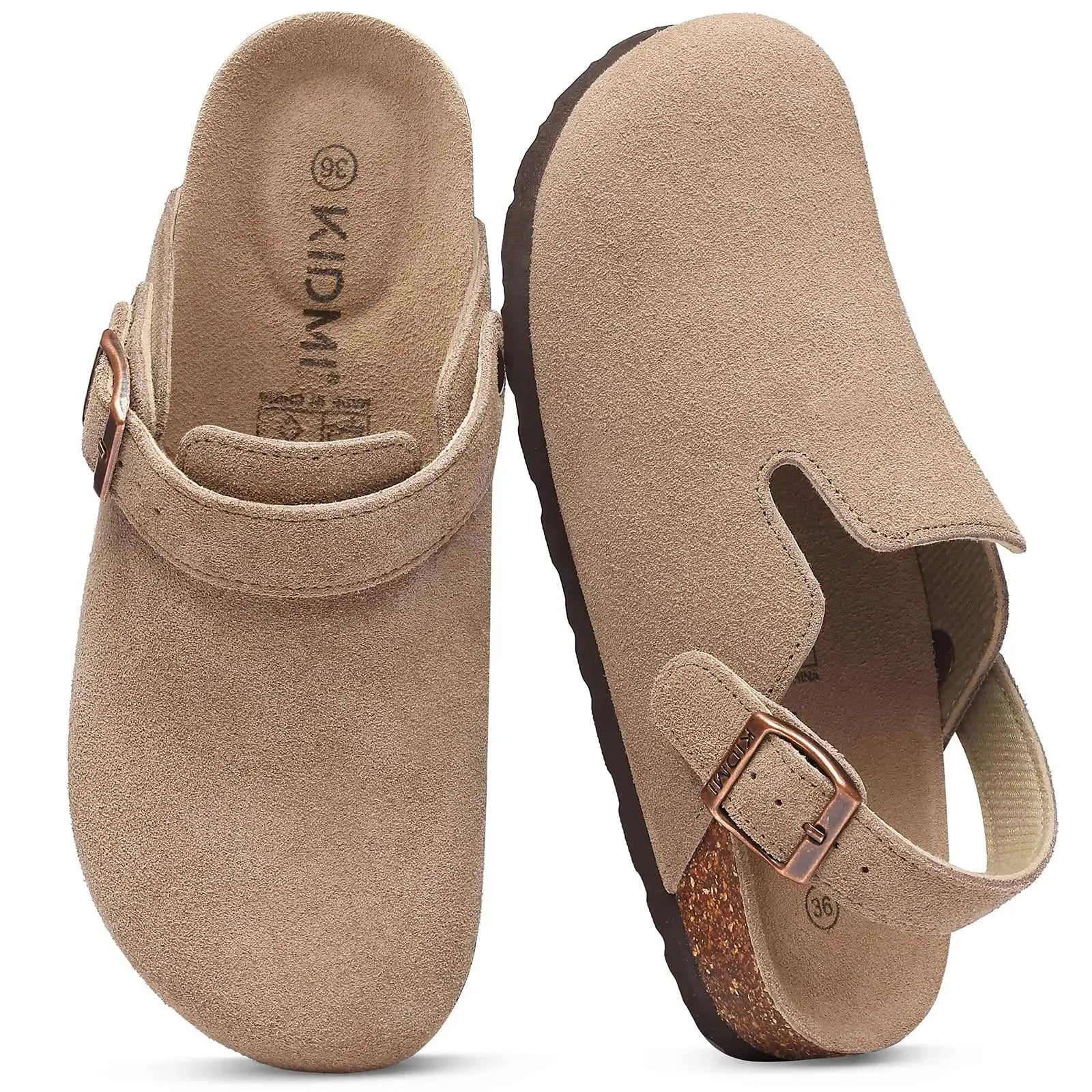 Women's adjustable strap suede clogs with cork footbed, casual slip-on style for all-day comfort