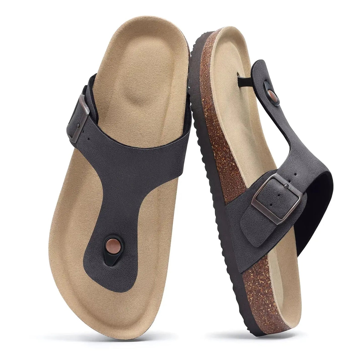 Women's suede adjustable strap clogs with cork footbed, casual slip-on style for all-day comfort