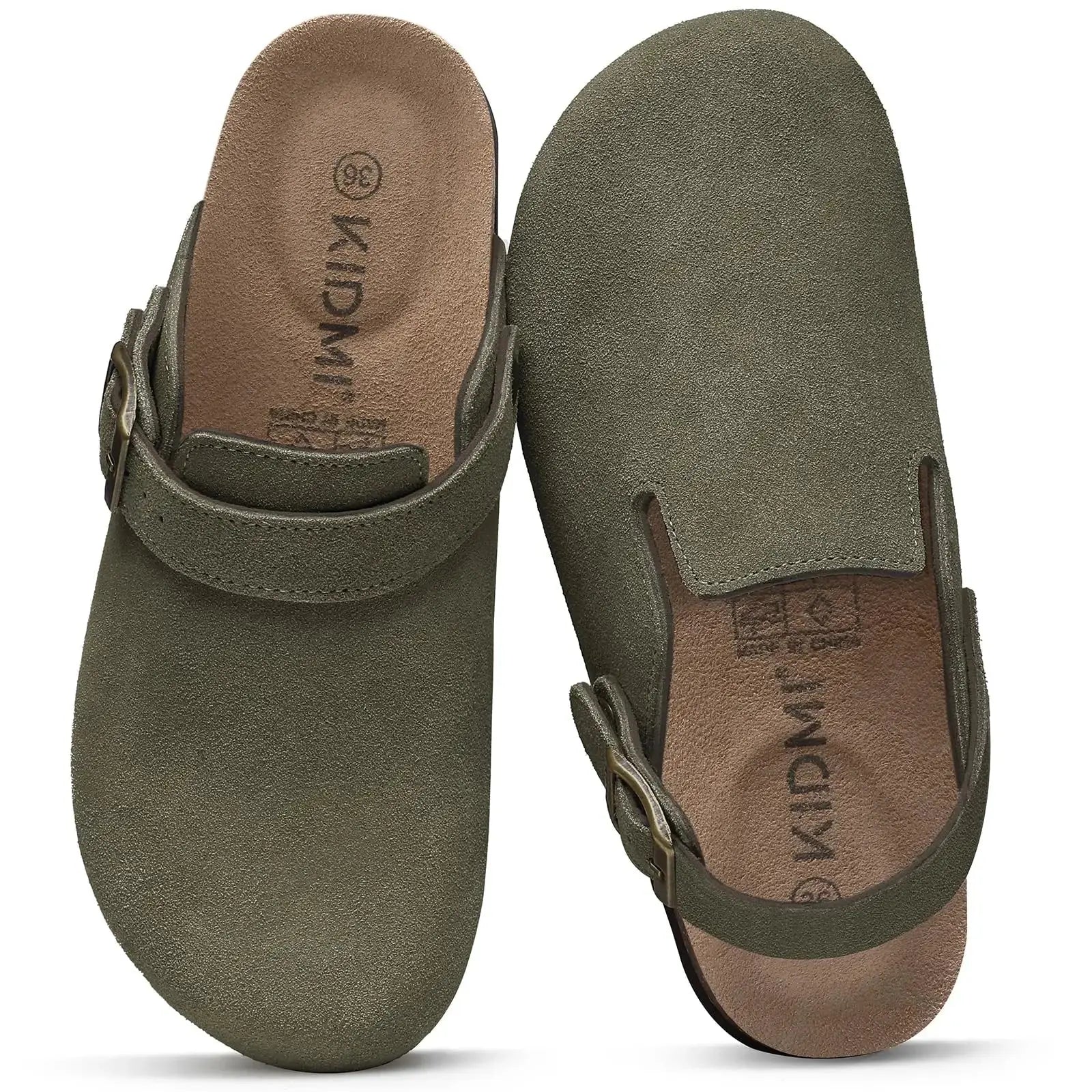 Women's adjustable strap suede clogs with cork footbed in neutral tones for all-day comfort
