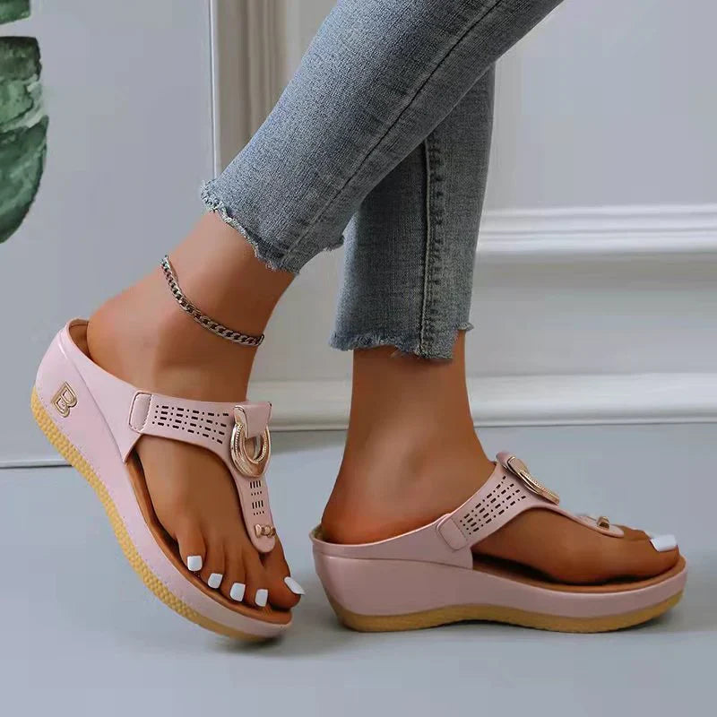 Women's adjustable open-toe wedge sandals with contoured padded footbed and non-slip sole