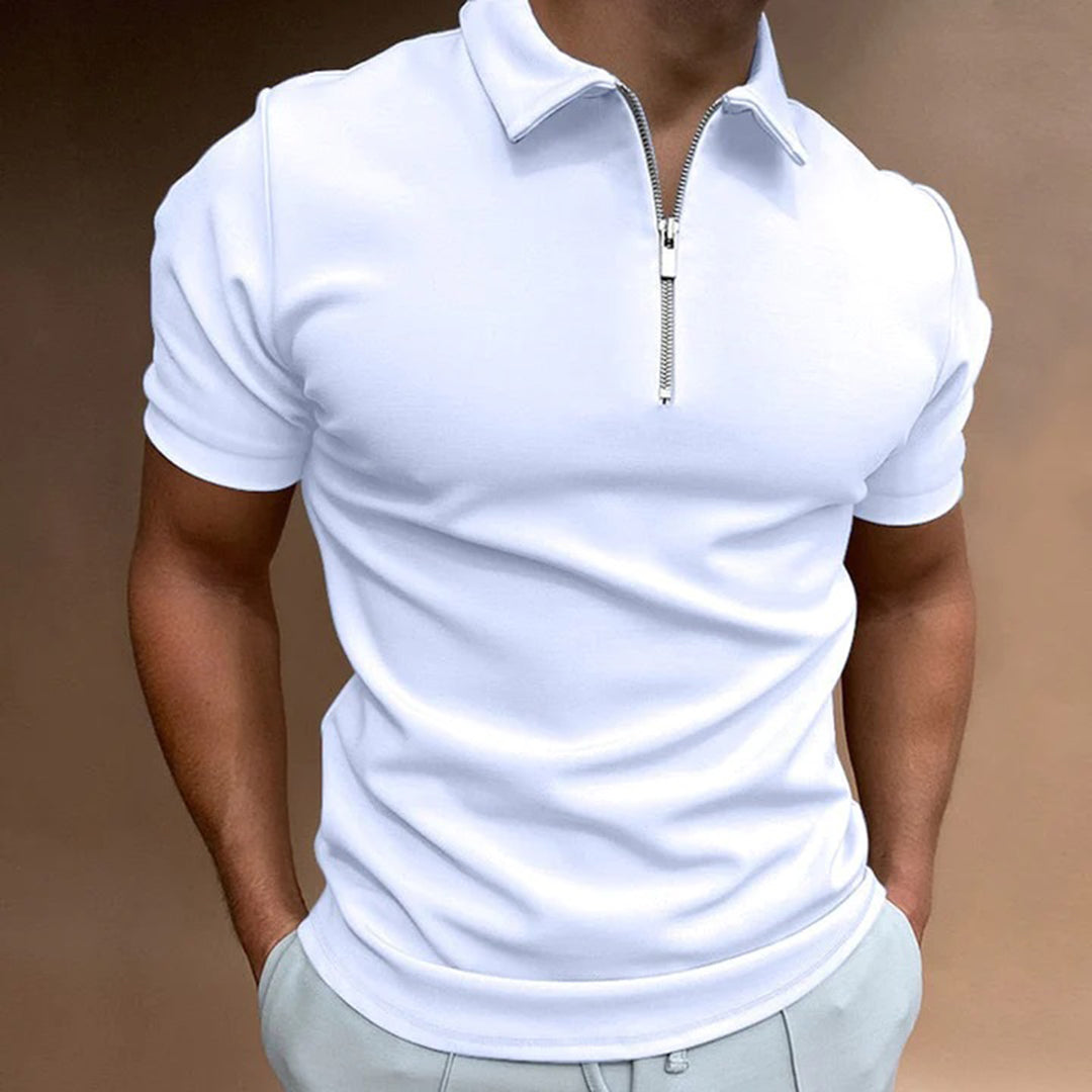 Men's slim fit polo shirt with zip collar in versatile style for office and casual everyday wear