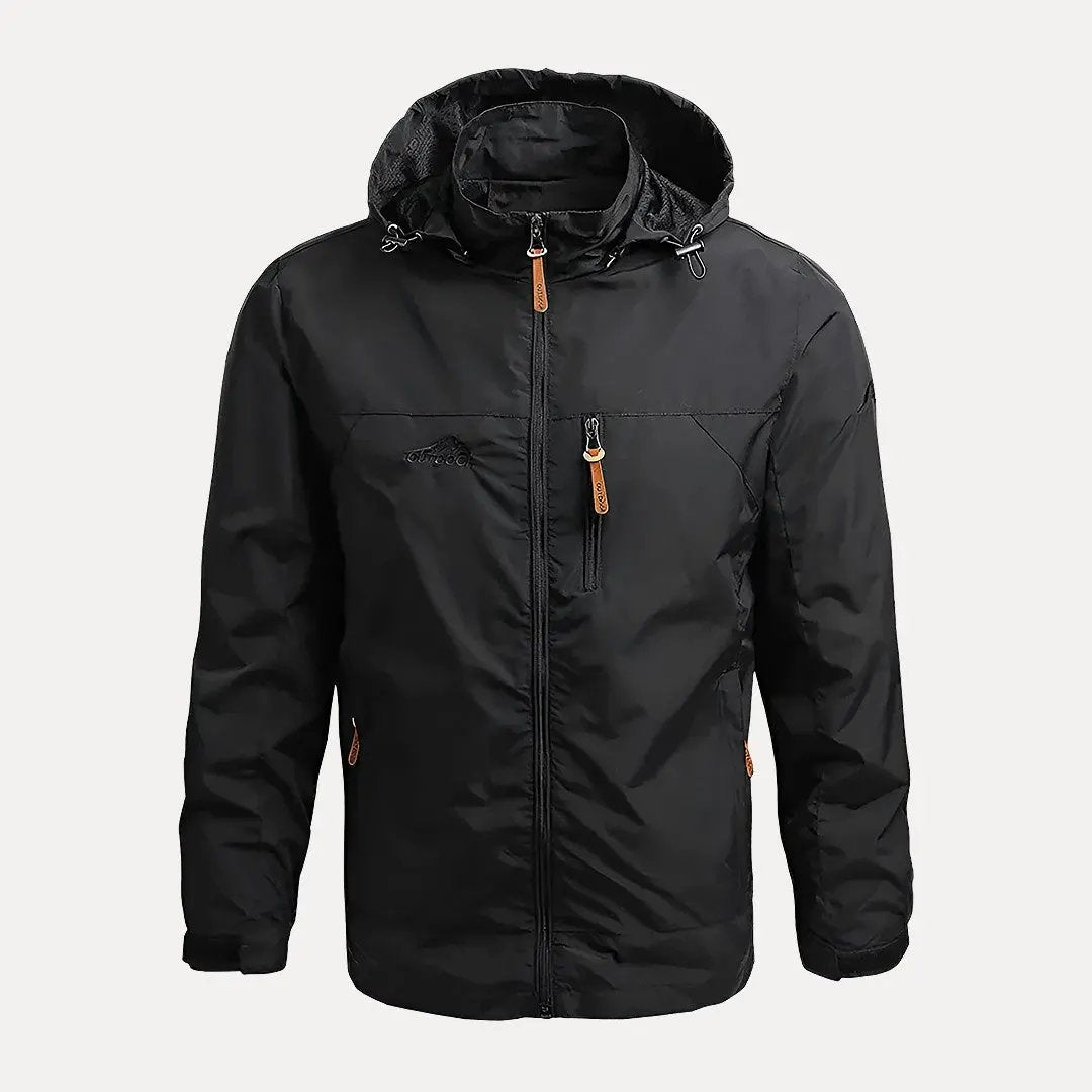 Men's lightweight navy blue hooded windbreaker waterproof rain jacket with breathable fabric