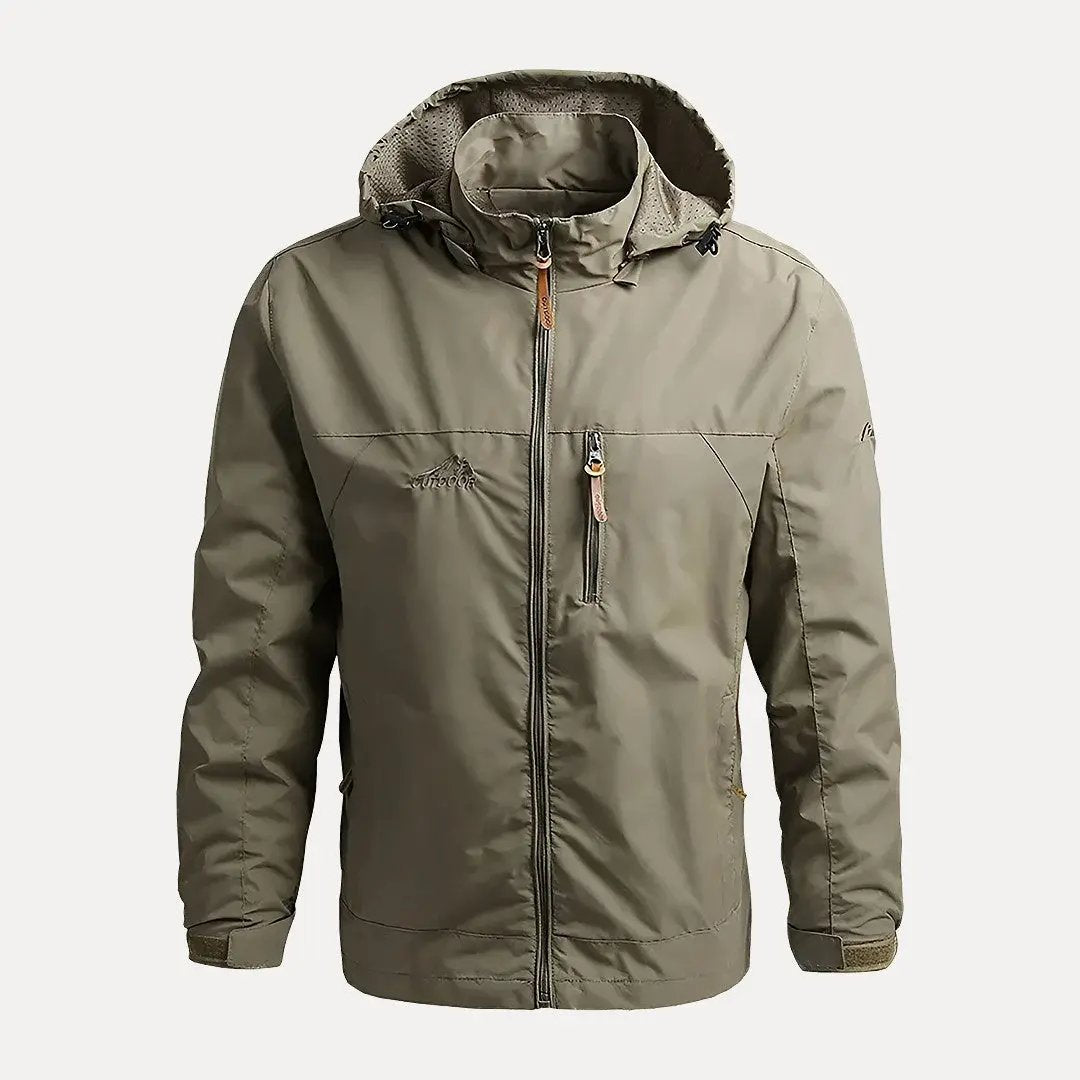 Black lightweight hooded windbreaker jacket with waterproof breathable fabric for outdoor adventures