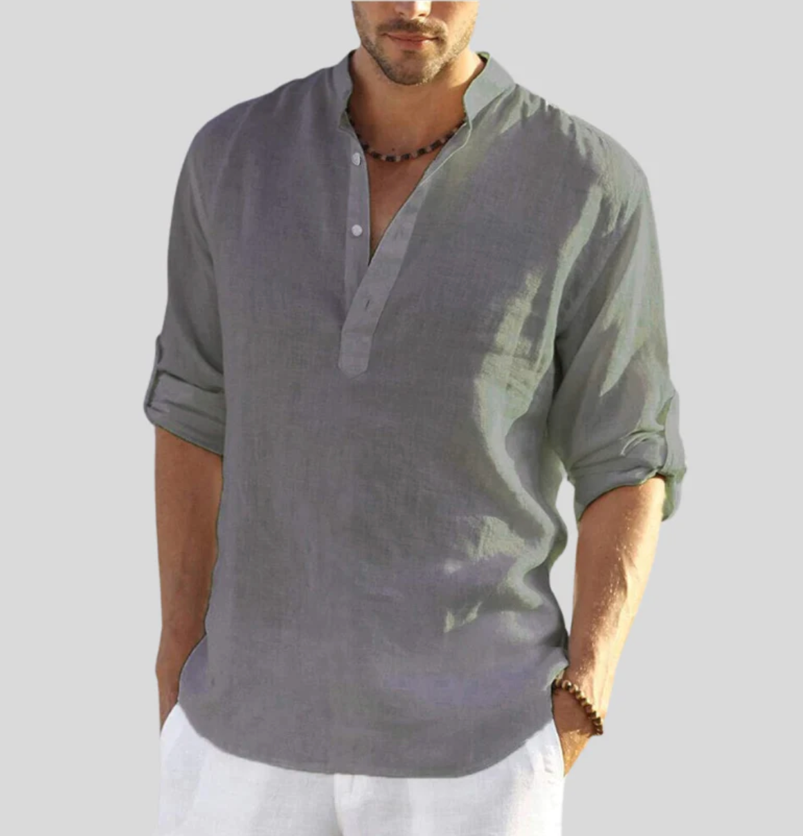 Men's lightweight linen shirt in classic cut, breathable everyday style with easy-care durable fabric