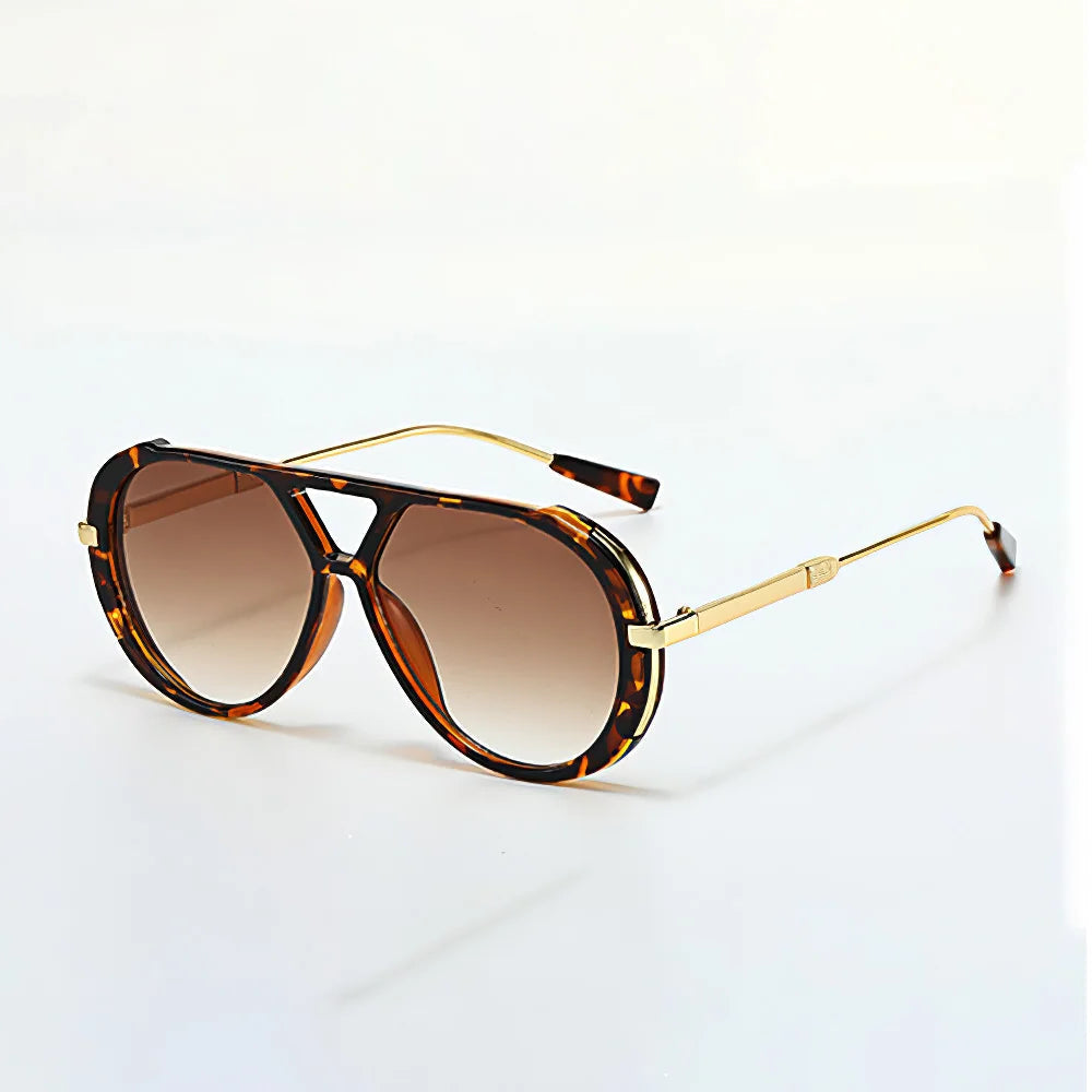 AeroLux aviator pilot sunglasses black deep lenses gold-tone arms UV400 bold statement style